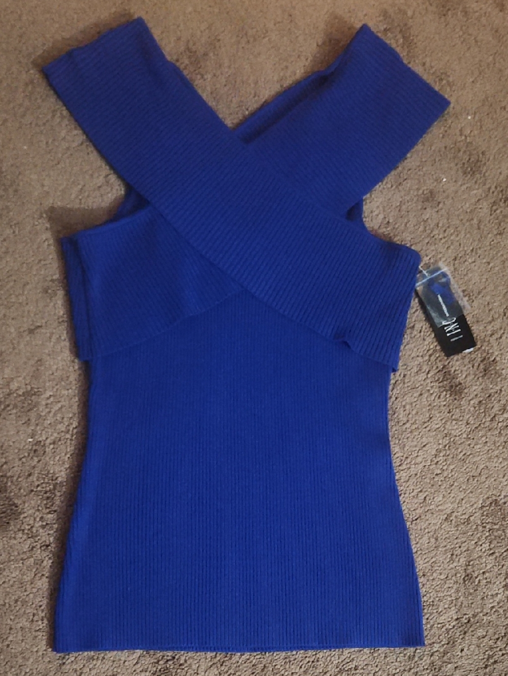 INC International Concepts Deep Blue Ribbed Tank Top